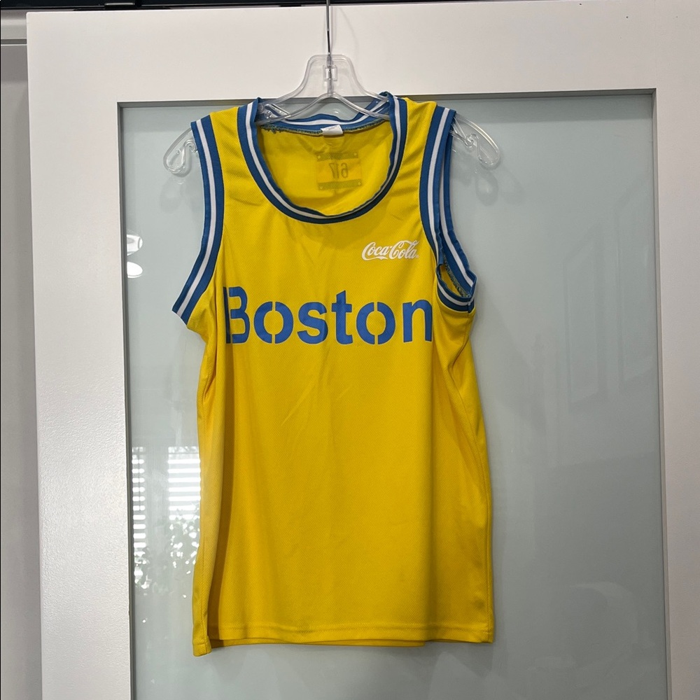 Boston Marathon Coca-Cola Yellow and Blue Sleeveless Tank Jersey, Size Medium